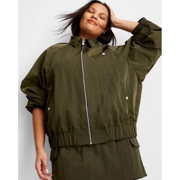 Women's Bomber Jacket - Future Collective Dark Olive Green Elastic SMALL - Picture 3 of 5